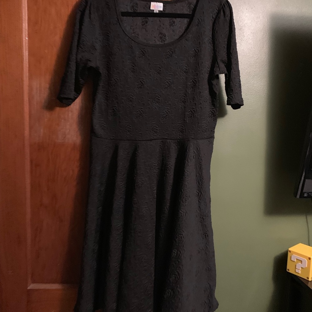 Black Textured Fit-and-Flare Women's Dress